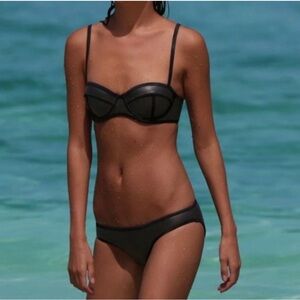 Leather like Triangl black bikini small top s++ bottom s